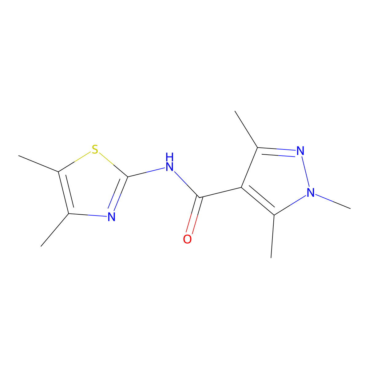 N-(4,5-dimethyl-1,3-thiazol-2-yl)-1,3,5-trimethyl-1H-pyrazole-4-carboxamide molecular structure, CAS 1790690-03-7