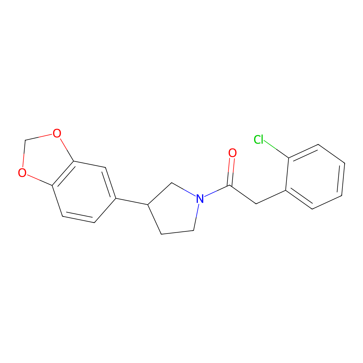 1-[3-(2H-1,3-benzodioxol-5-yl)pyrrolidin-1-yl]-2-(2-chlorophenyl)ethan-1-one molecular structure, CAS 1790706-14-7
