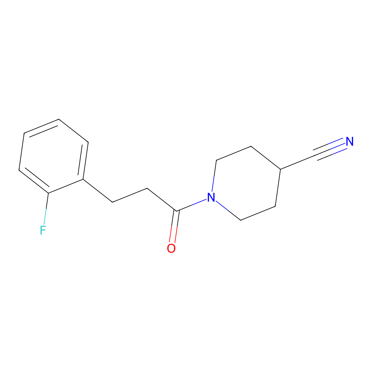 1-[3-(2-Fluorophenyl)propanoyl]piperidine-4-carbonitrile molecular structure, CAS 1790902-46-3