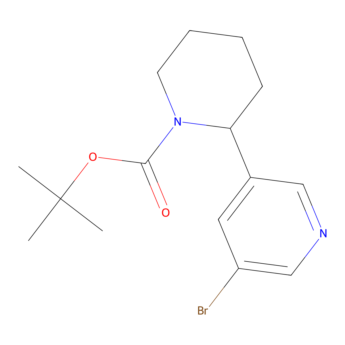Tert-butyl 2-(5-bromopyridin-3-yl)piperidine-1-carboxylate molecular structure, CAS 179119-98-3