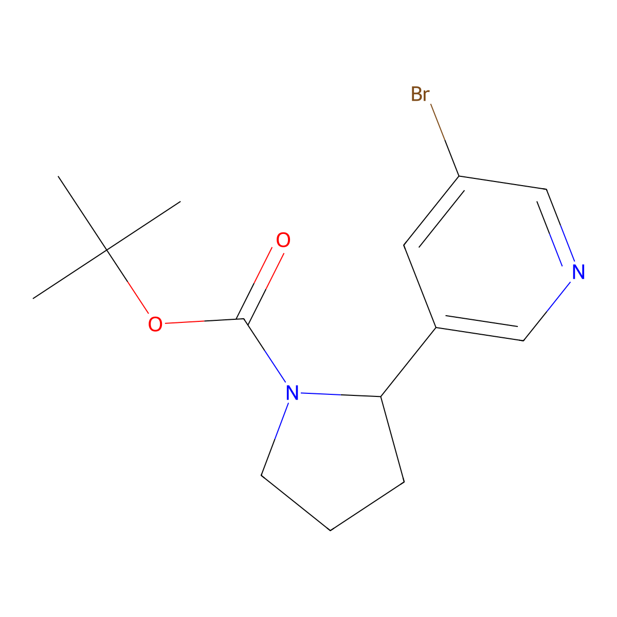 Tert-butyl 2-(5-bromopyridin-3-yl)pyrrolidine-1-carboxylate molecular structure, CAS 179120-81-1
