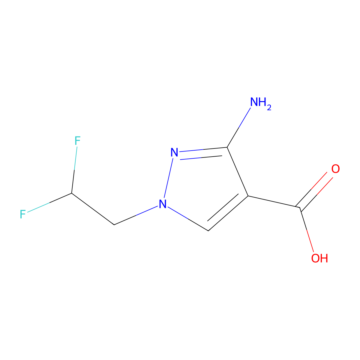 3-amino-1-(2,2-difluoroethyl)-1H-pyrazole-4-carboxylic acid molecular structure, CAS 1791389-33-7