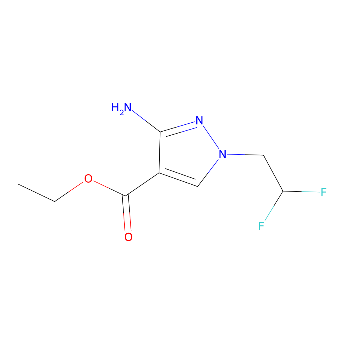 Ethyl 3-amino-1-(2,2-difluoroethyl)-1H-pyrazole-4-carboxylate molecular structure, CAS 1791389-44-0