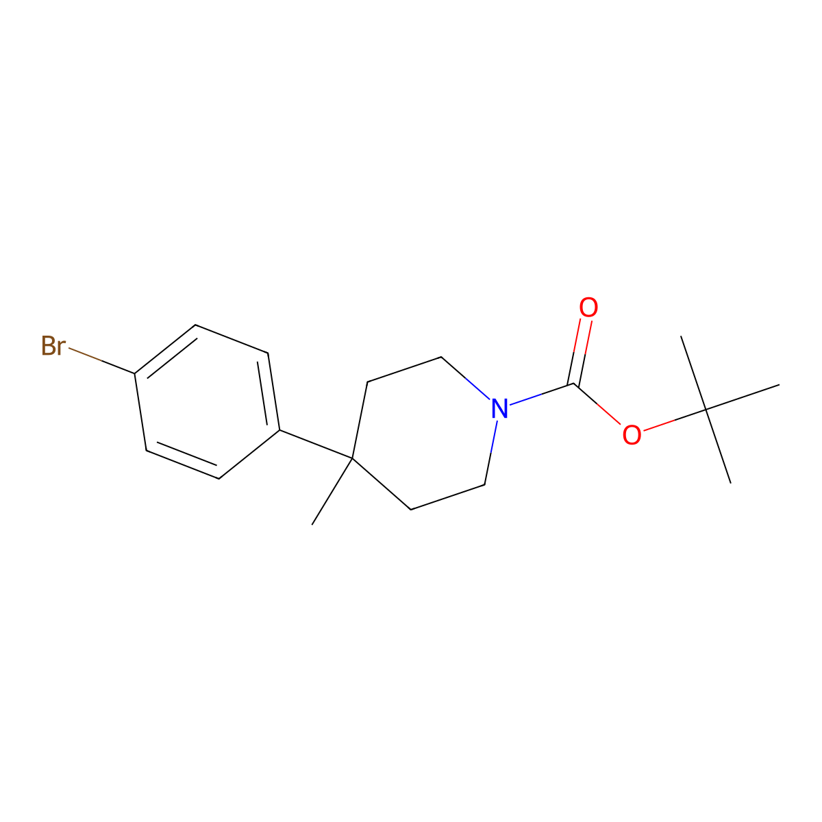 Tert-butyl 4-(4-bromophenyl)-4-methylpiperidine-1-carboxylate molecular structure, CAS 1791402-45-3