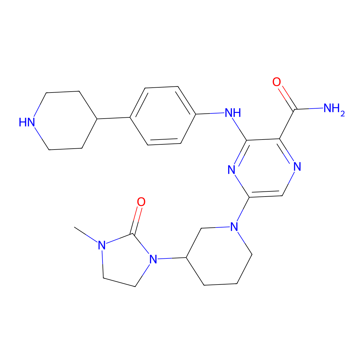 (R)-5-(3-(3-Methyl-2-oxoimidazolidin-1-YL)piperidin-1-YL)-3-((4-(piperidin-4-YL)phenyl)amino)pyrazine-2-carboxamide molecular structure, CAS 1791402-91-9