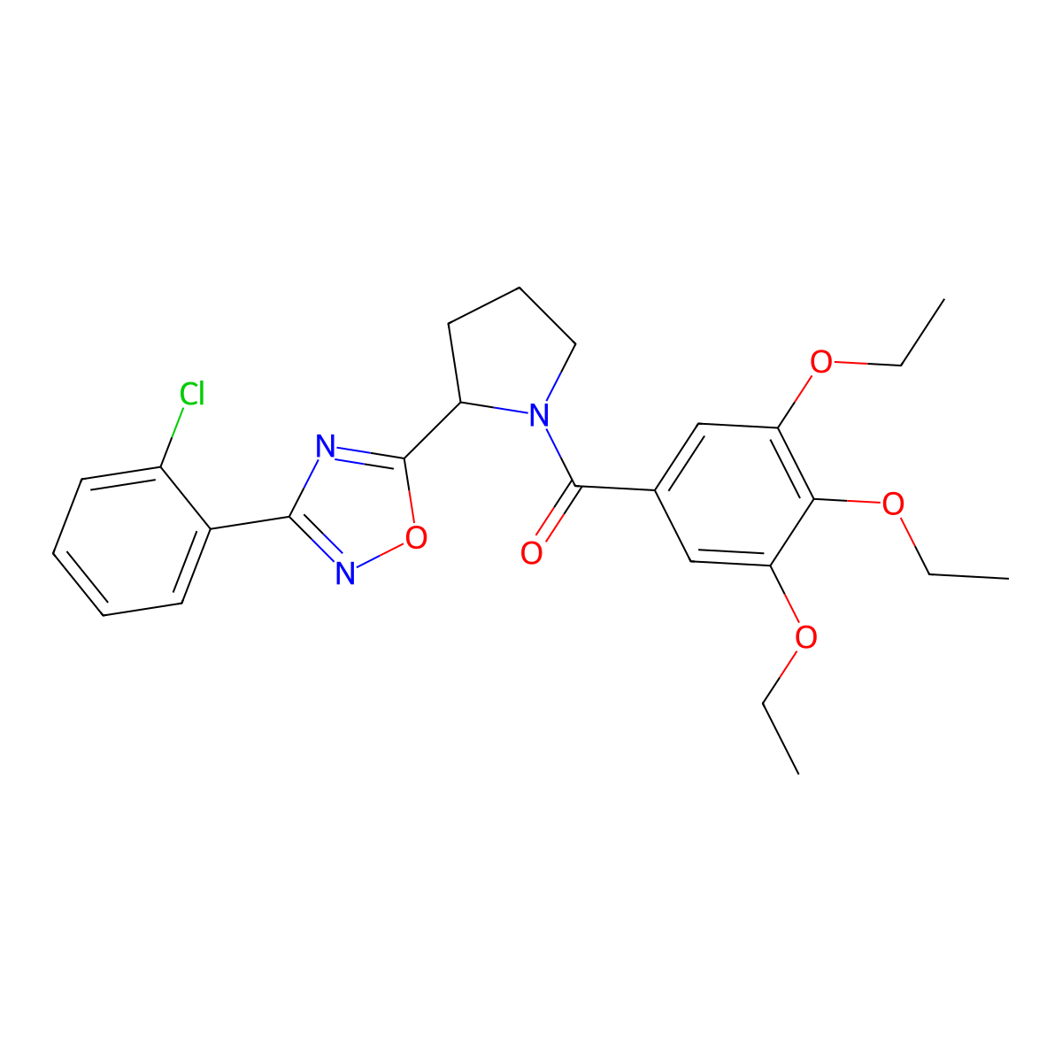 3-(2-Chlorophenyl)-5-[1-(3,4,5-triethoxybenzoyl)pyrrolidin-2-yl]-1,2,4-oxadiazole molecular structure, CAS 1791406-10-4
