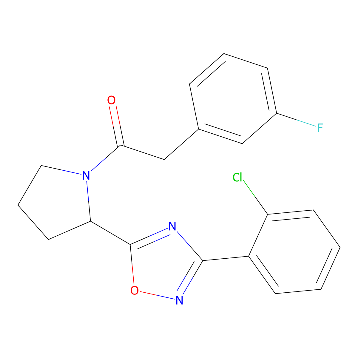 3-(2-Chlorophenyl)-5-{1-[(3-fluorophenyl)acetyl]pyrrolidin-2-yl}-1,2,4-oxadiazole molecular structure, CAS 1791407-35-6