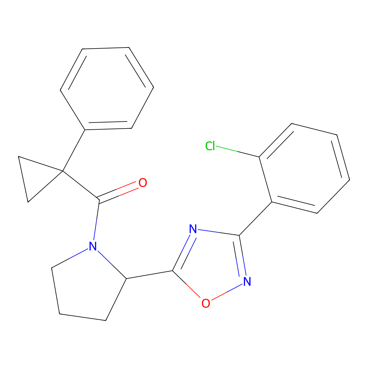 3-(2-Chlorophenyl)-5-{1-[(1-phenylcyclopropyl)carbonyl]pyrrolidin-2-yl}-1,2,4-oxadiazole molecular structure, CAS 1791407-52-7