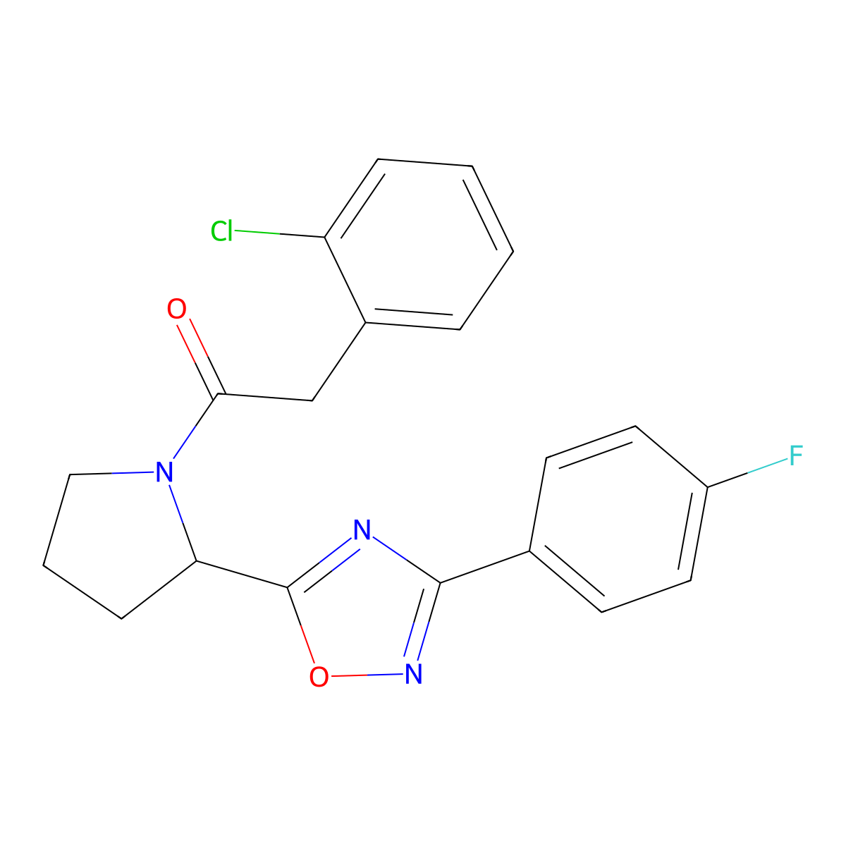 5-{1-[(2-Chlorophenyl)acetyl]pyrrolidin-2-yl}-3-(4-fluorophenyl)-1,2,4-oxadiazole molecular structure, CAS 1791408-89-3
