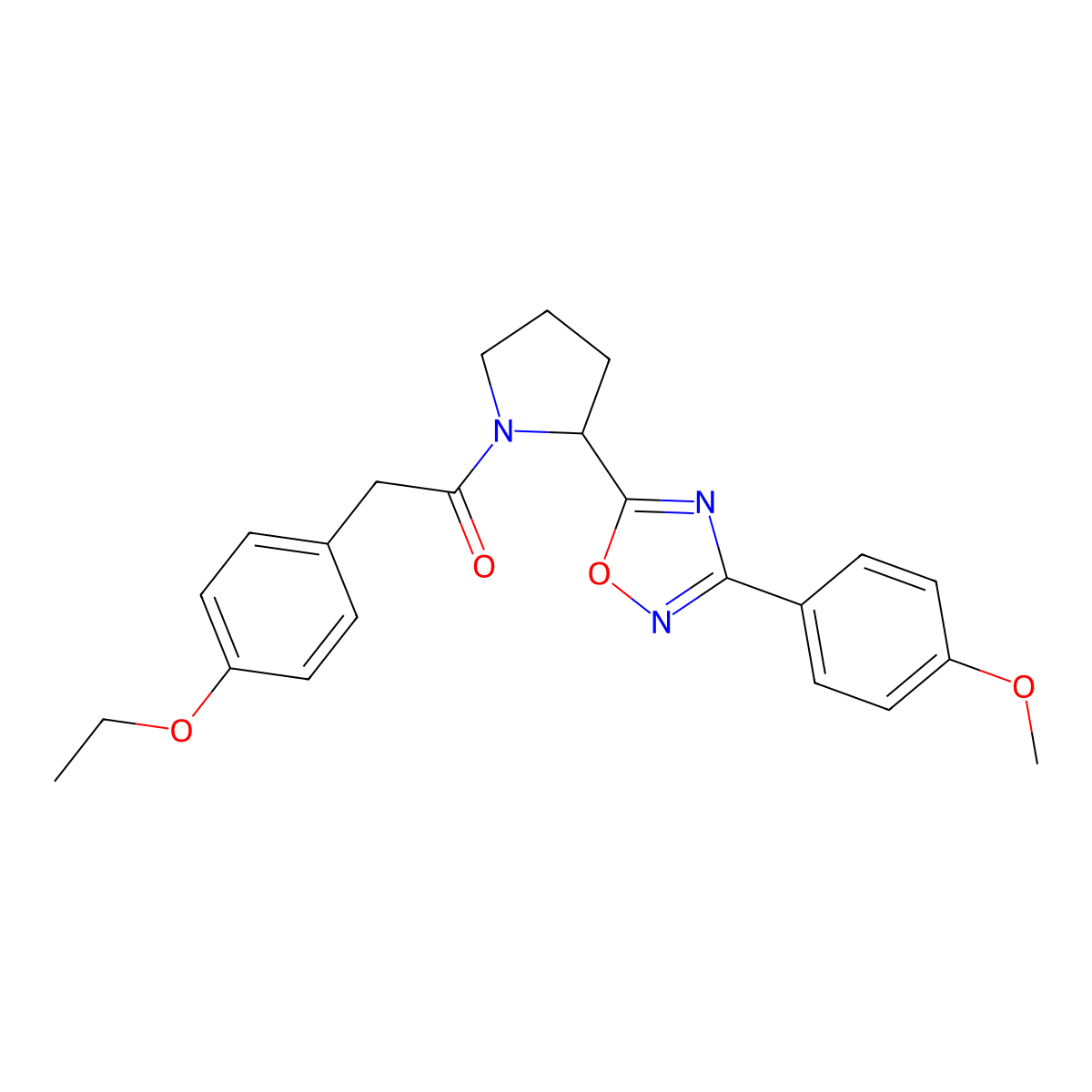 5-{1-[(4-Ethoxyphenyl)acetyl]pyrrolidin-2-yl}-3-(4-methoxyphenyl)-1,2,4-oxadiazole molecular structure, CAS 1791409-07-8