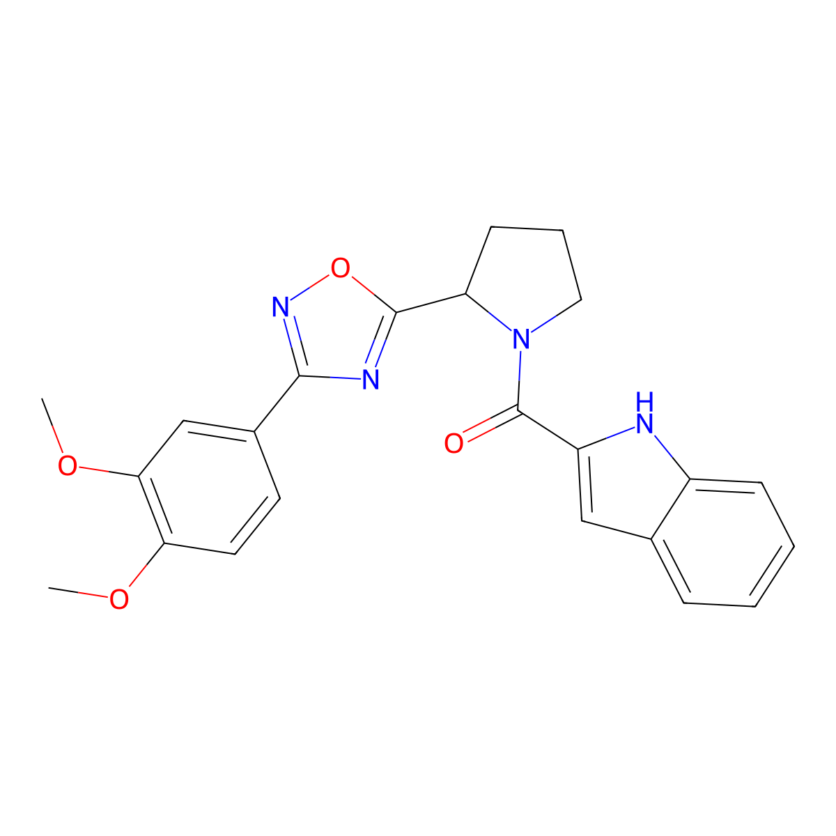 2-({2-[3-(3,4-dimethoxyphenyl)-1,2,4-oxadiazol-5-yl]pyrrolidin-1-yl}carbonyl)-1H-indole molecular structure, CAS 1791411-36-3