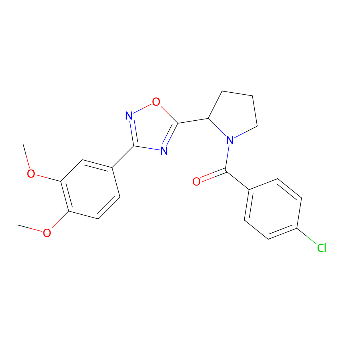 5-[1-(4-Chlorobenzoyl)pyrrolidin-2-yl]-3-(3,4-dimethoxyphenyl)-1,2,4-oxadiazole molecular structure, CAS 1791411-48-7