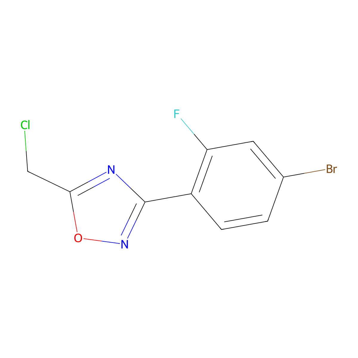3-(4-Bromo-2-fluorophenyl)-5-(chloromethyl)-1,2,4-oxadiazole molecular structure, CAS 1791431-60-1