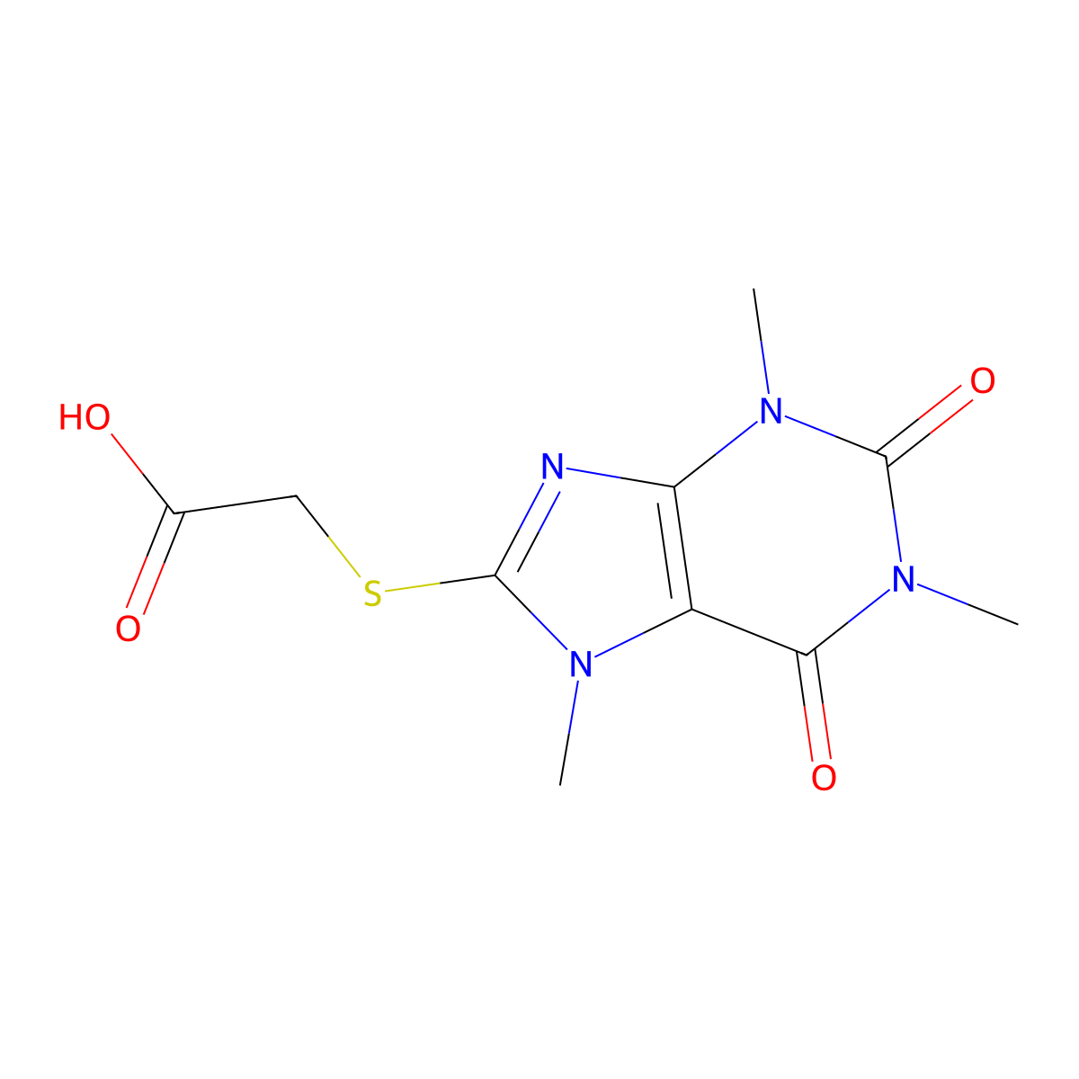 [(1,3,7-trimethyl-2,6-dioxo-2,3,6,7-tetrahydro-1H-purin-8-yl)sulfanyl]acetic acid molecular structure, CAS 17915-55-8