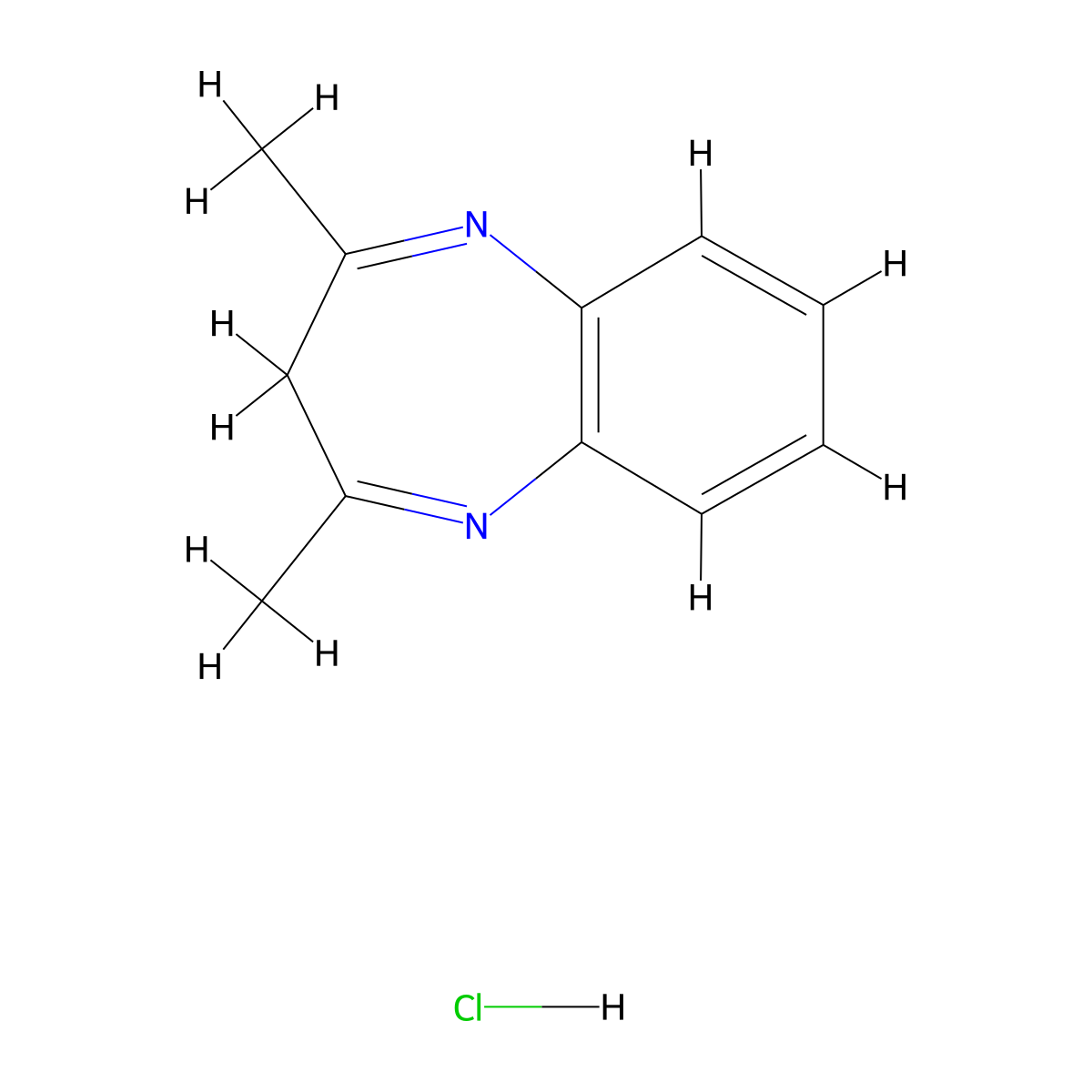 2,4-dimethyl-3H-1,5-benzodiazepine;hydrochloride molecular structure, CAS 1792-88-7