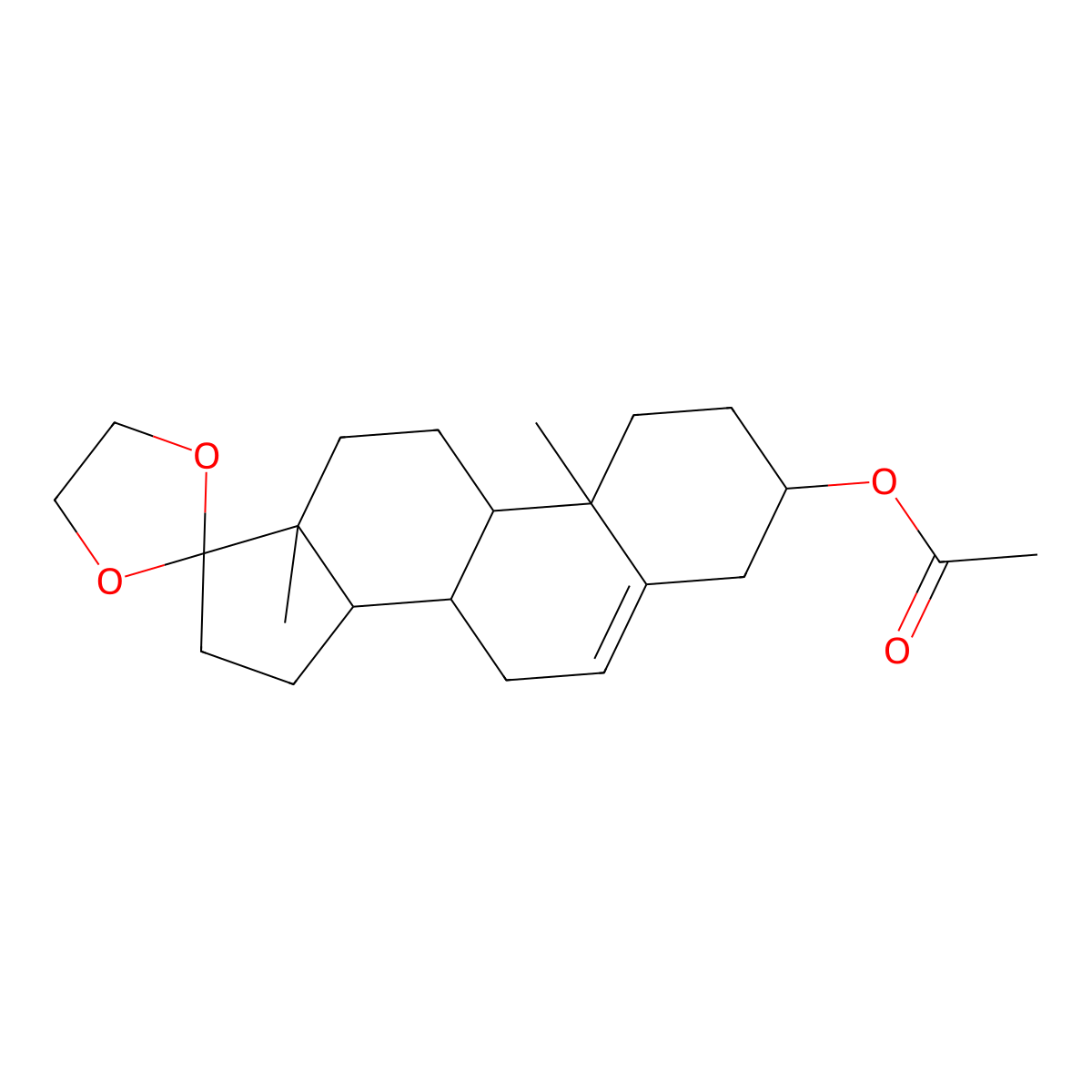 (3S,10R,13S)-10,13-Dimethyl-1,2,3,4,7,8,9,10,11,12,13,14,15,16-tetradecahydrospiro[cyclopenta[a]phenanthrene-17,2'-[1,3]dioxolane]-3-yl acetate molecular structure, CAS 17921-59-4