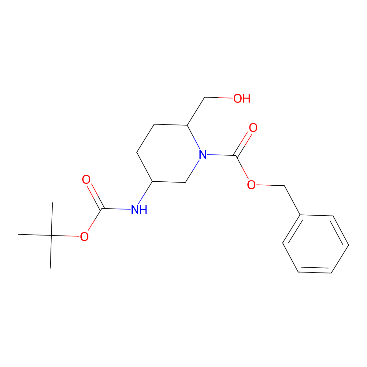 Benzyl 5-((tert-butoxycarbonyl)amino)-2-(hydroxymethyl)piperidine-1-carboxylate molecular structure, CAS 1792184-48-5