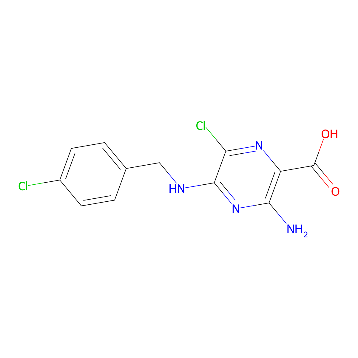 3-Amino-6-chloro-5-((4-chlorobenzyl)amino)pyrazine-2-carboxylic acid molecular structure, CAS 1792203-15-6