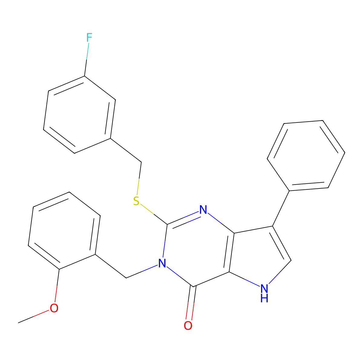 2-((3-fluorobenzyl)thio)-3-(2-methoxybenzyl)-7-phenyl-3H-pyrrolo[3,2-d]pyrimidin-4(5H)-one molecular structure, CAS 1792218-04-2
