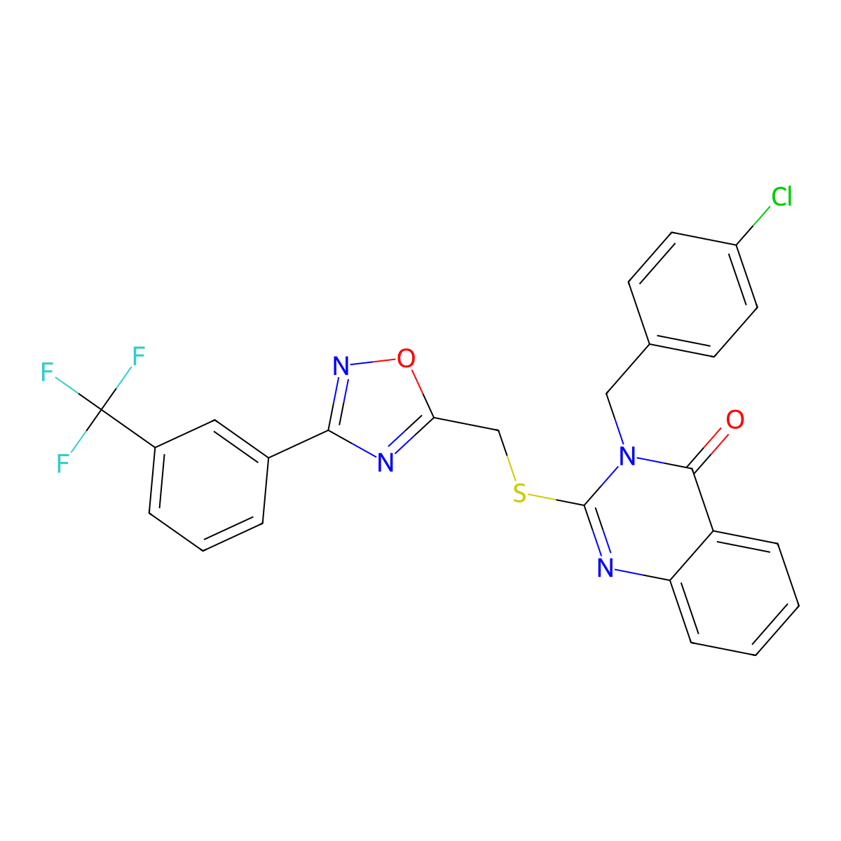 3-(4-chlorobenzyl)-2-(((3-(3-(trifluoromethyl)phenyl)-1,2,4-oxadiazol-5-yl)methyl)thio)quinazolin-4(3H)-one molecular structure, CAS 1792228-53-5