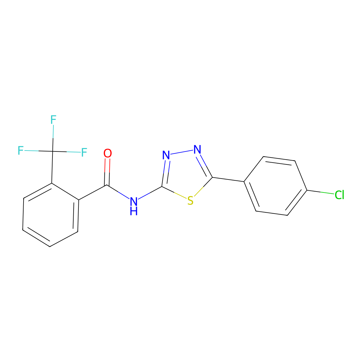 N-[5-(4-chlorophenyl)-1,3,4-thiadiazol-2-yl]-2-(trifluoromethyl)benzamide molecular structure, CAS 179232-92-9