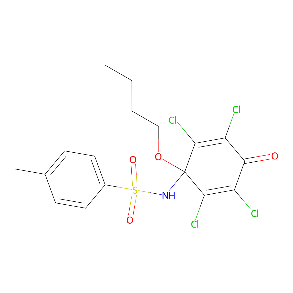N-(1-butoxy-2,3,5,6-tetrachloro-4-oxocyclohexa-2,5-dien-1-yl)-4-methylbenzenesulfonamide molecular structure, CAS 179245-19-3