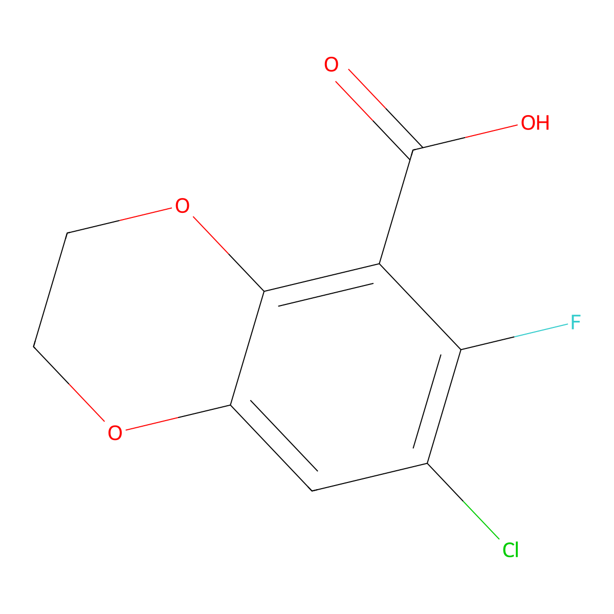 7-Chloro-6-fluoro-2,3-dihydrobenzo[b][1,4]dioxine-5-carboxylic acid molecular structure, CAS 179262-59-0