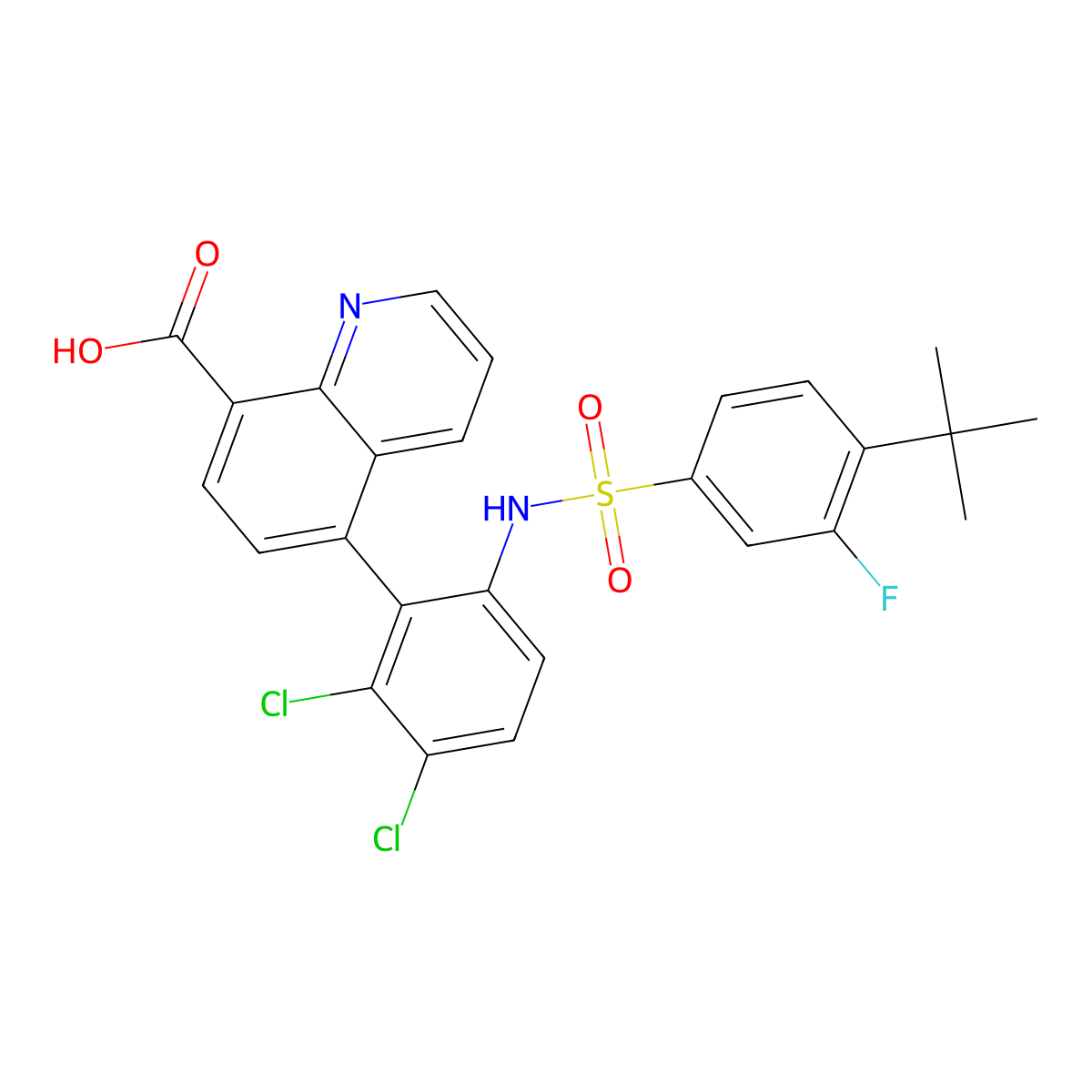 5-(6-(4-(Tert-butyl)-3-fluorophenylsulfonamido)-2,3-dichlorophenyl)quinoline-8-carboxylic acid molecular structure, CAS 1792883-35-2