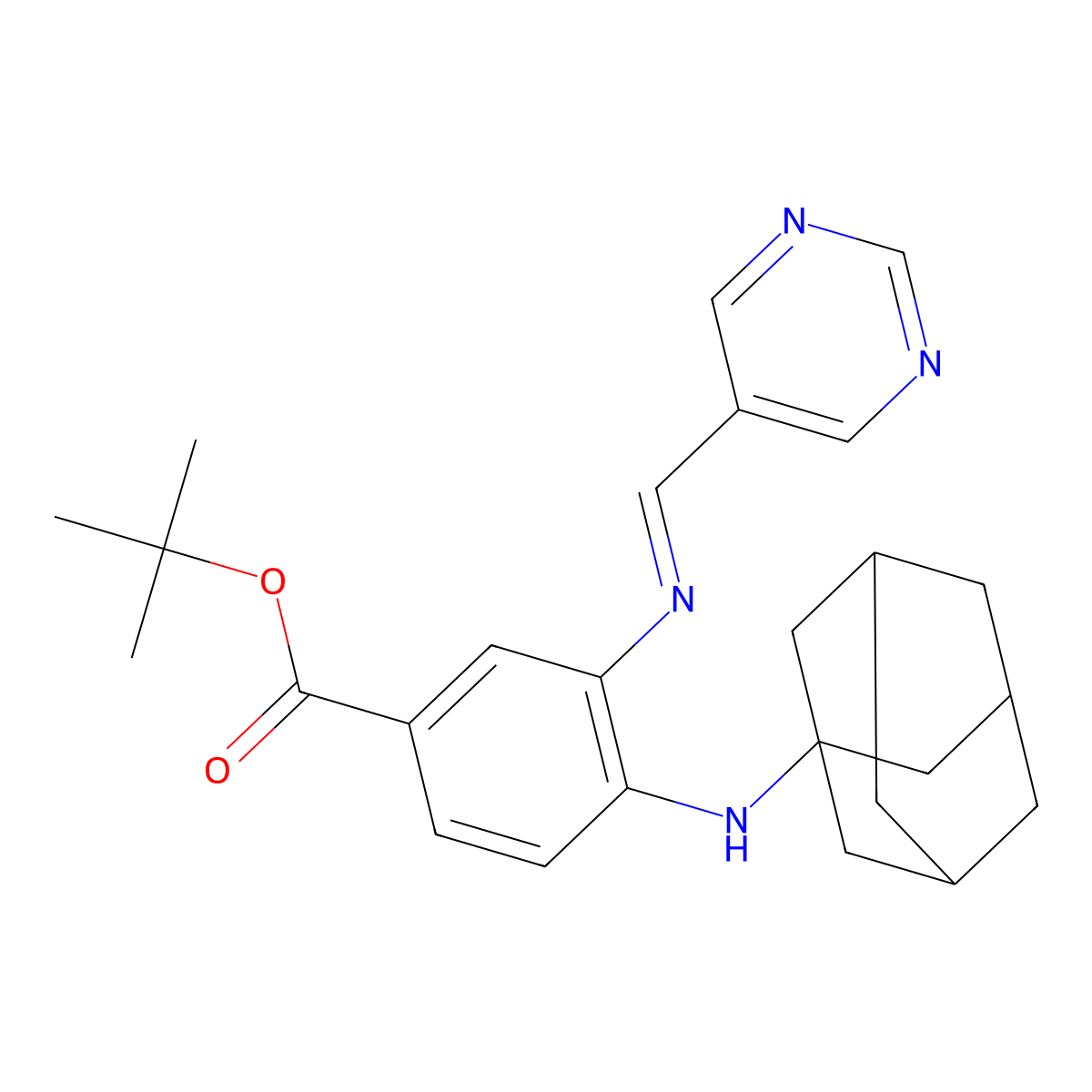 (Z)-tert-Butyl 4-(adamantan-1-ylamino)-3-((pyrimidin-5-ylmethylene)amino)benzoate molecular structure, CAS 1793052-96-6