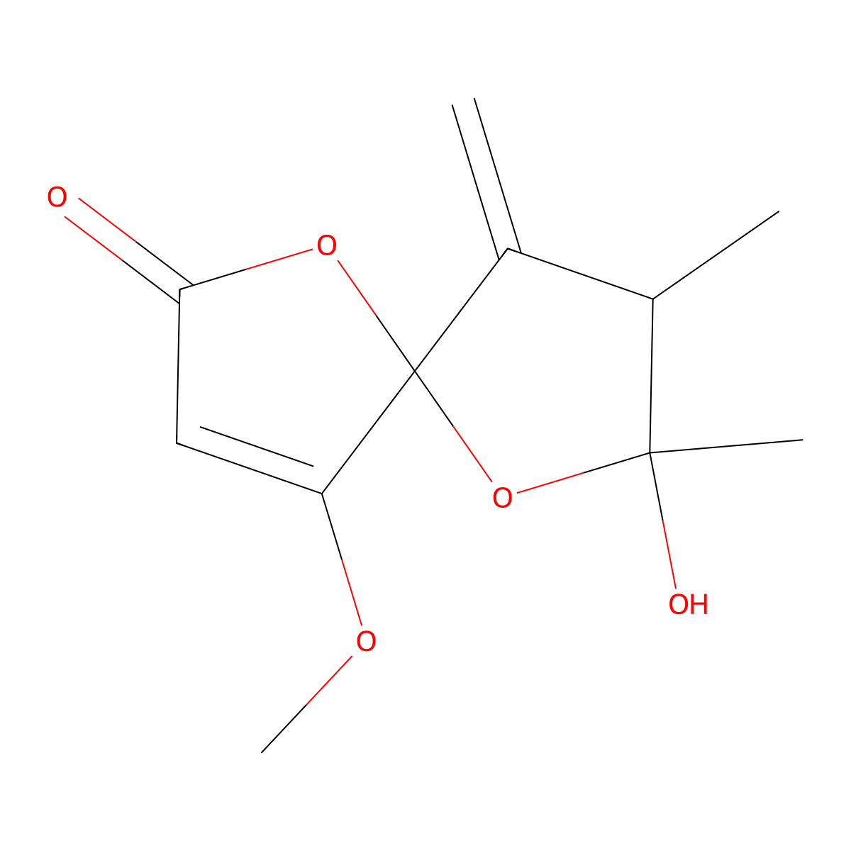 2-Hydroxy-9-methoxy-2,3-dimethyl-4-methylidene-1,6-dioxaspiro[4.4]non-8-en-7-one molecular structure, CAS 179308-49-7