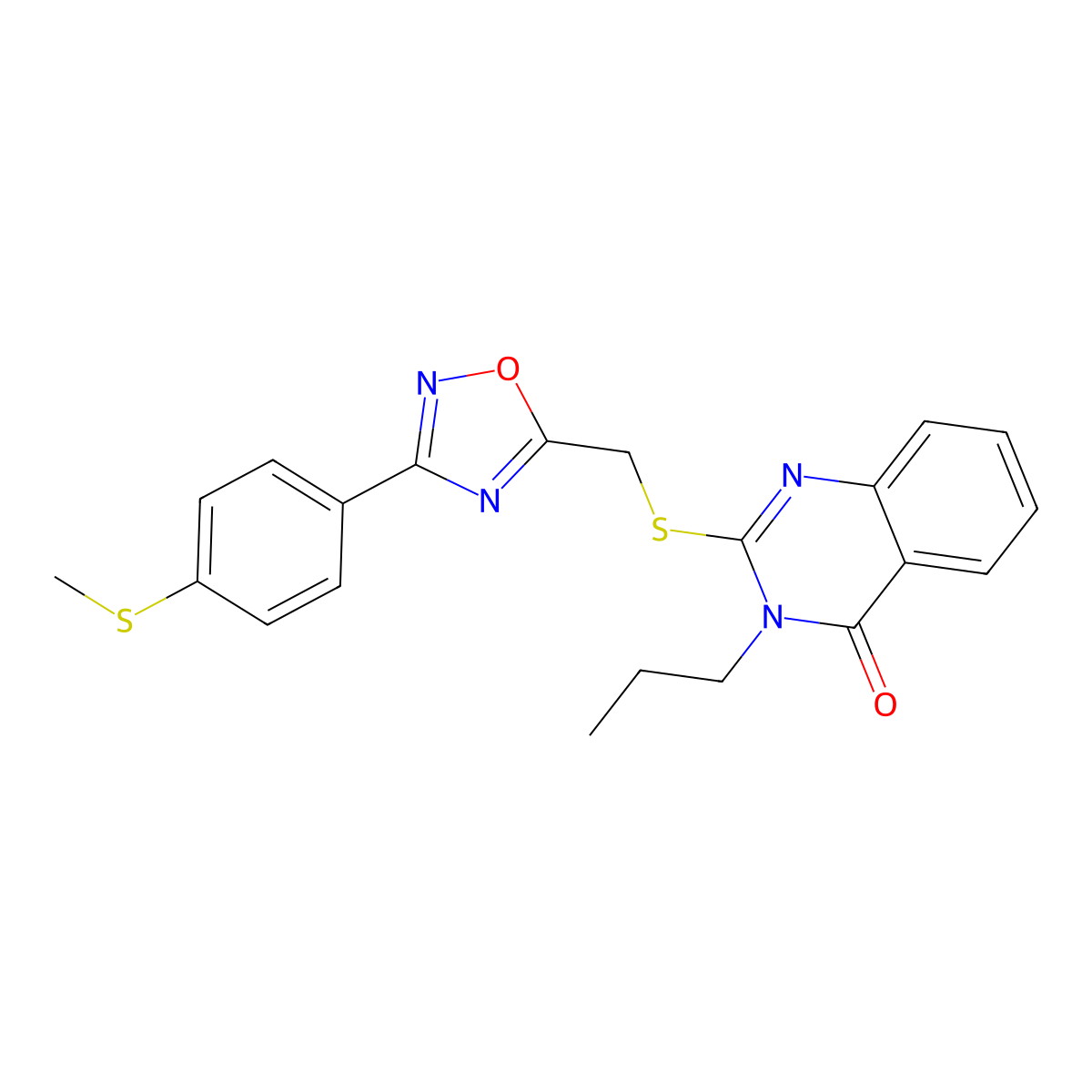 2-(((3-(4-(methylthio)phenyl)-1,2,4-oxadiazol-5-yl)methyl)thio)-3-propylquinazolin-4(3H)-one molecular structure, CAS 1793108-22-1