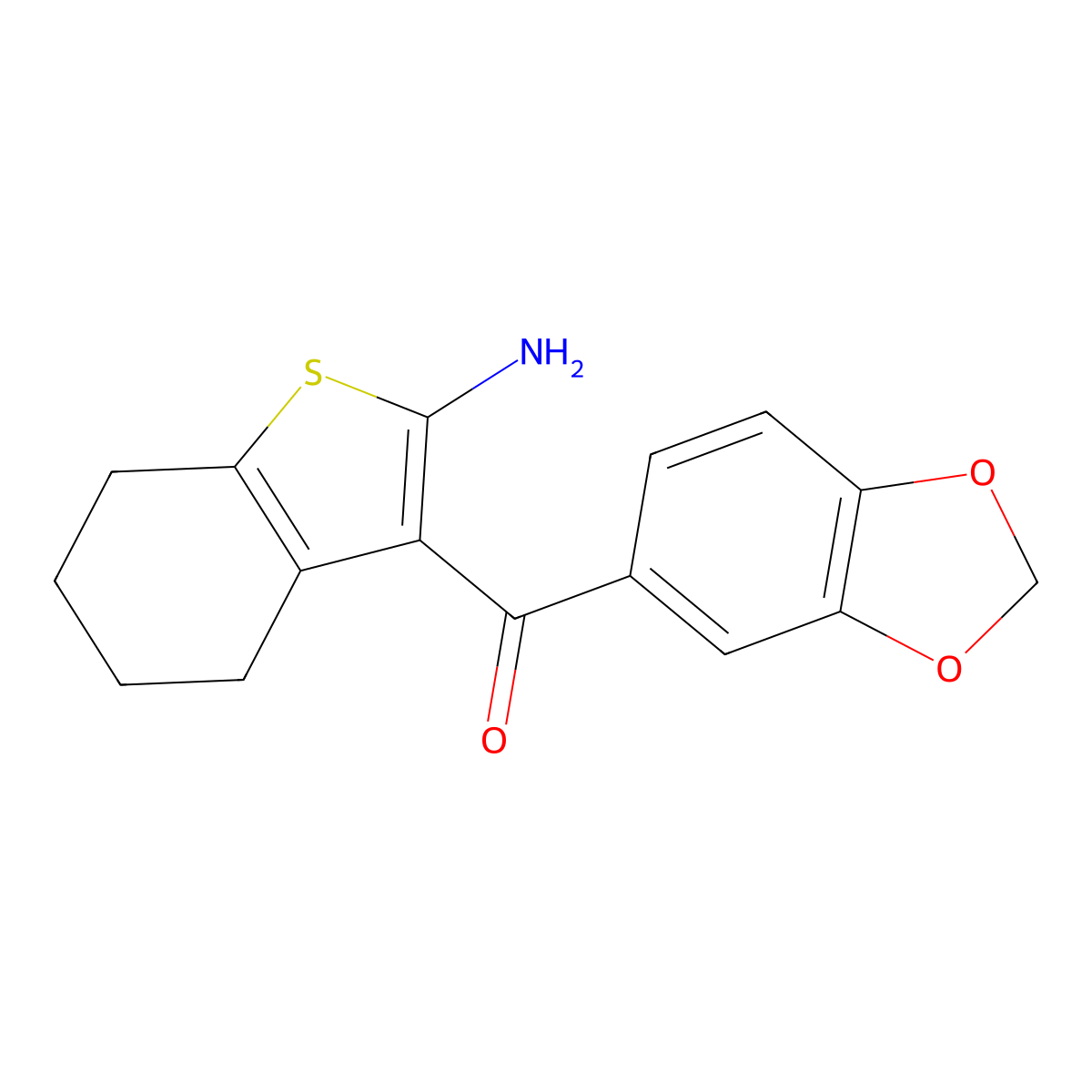 (2-Amino-4,5,6,7-tetrahydrobenzo[b]thiophen-3-yl)(benzo[d][1,3]dioxol-5-yl)methanone molecular structure, CAS 179327-06-1