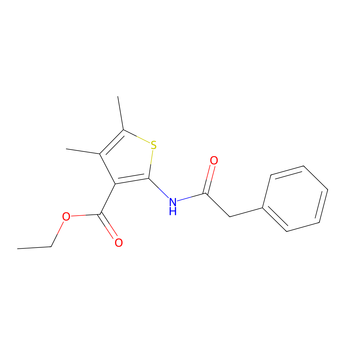Ethyl 4,5-dimethyl-2-(2-phenylacetamido)thiophene-3-carboxylate molecular structure, CAS 179338-03-5