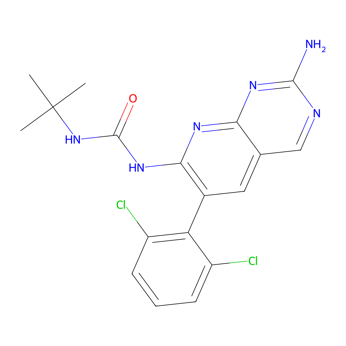 1-(2-Amino-6-(2,6-dichlorophenyl)pyrido[2,3-d]pyrimidin-7-yl)-3-(tert-butyl)urea molecular structure, CAS 179343-17-0