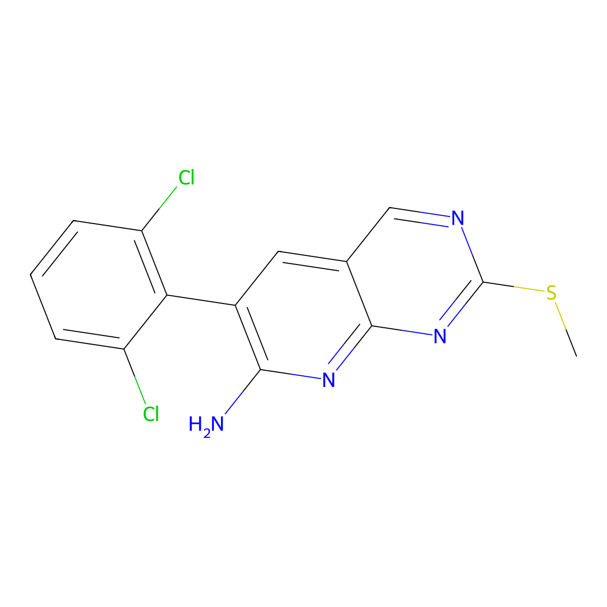 6-(2,6-Dichlorophenyl)-2-(methylthio)pyrido[2,3-d]pyrimidin-7-amine molecular structure, CAS 179343-52-3