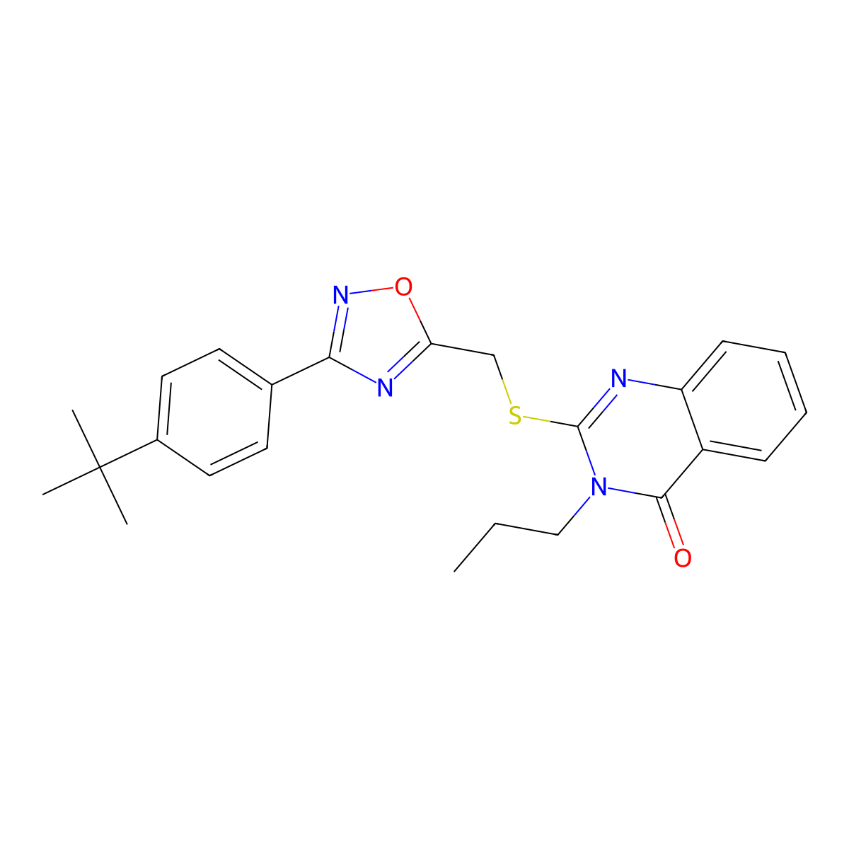 2-(((3-(4-(tert-butyl)phenyl)-1,2,4-oxadiazol-5-yl)methyl)thio)-3-propylquinazolin-4(3H)-one molecular structure, CAS 1793836-68-6