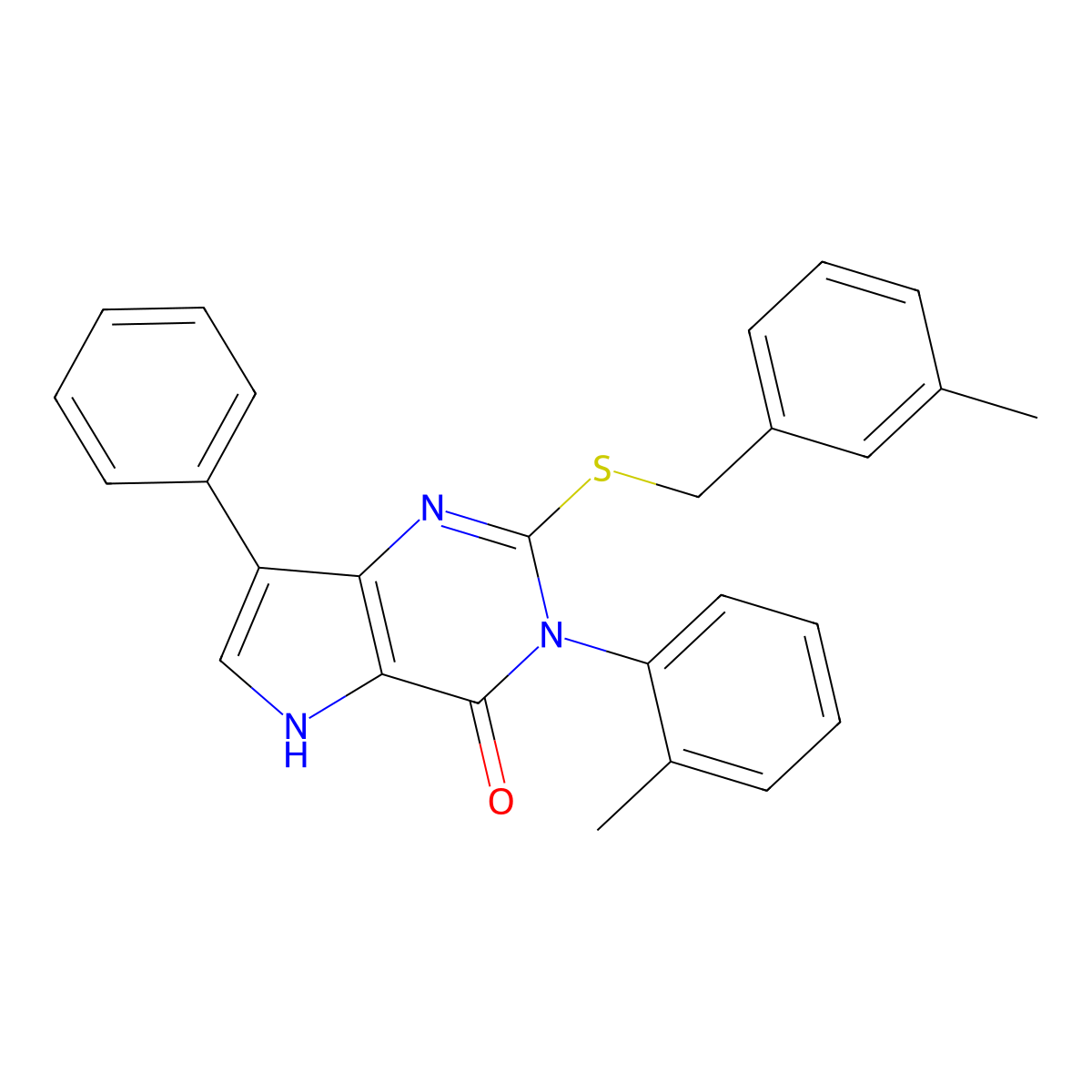 2-((3-methylbenzyl)thio)-7-phenyl-3-(o-tolyl)-3H-pyrrolo[3,2-d]pyrimidin-4(5H)-one molecular structure, CAS 1793839-54-9