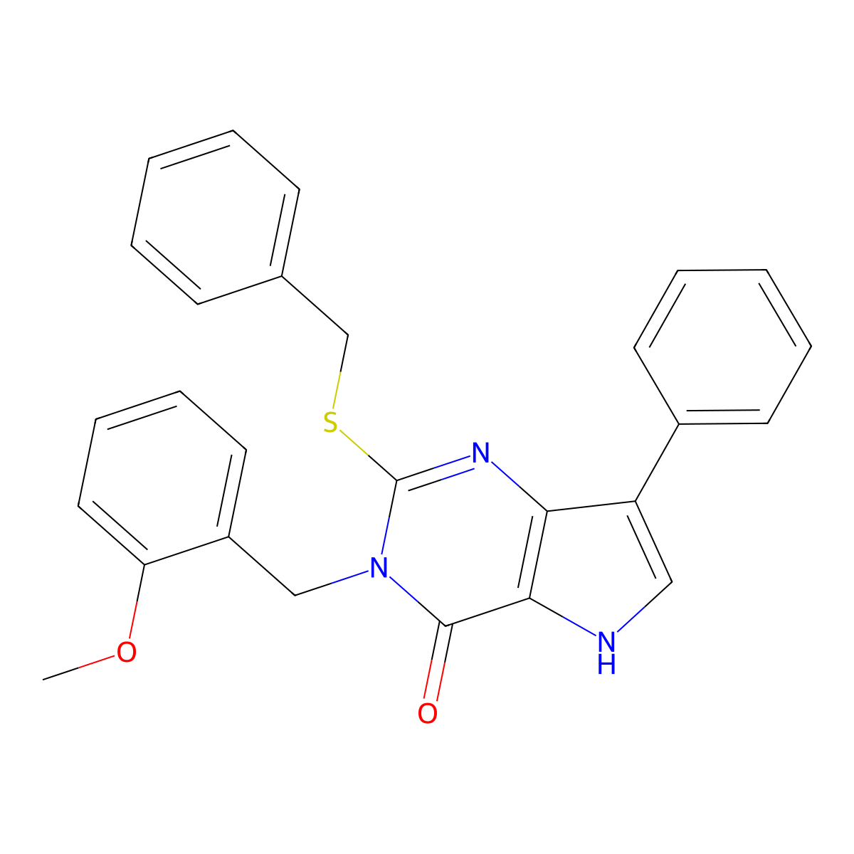 2-(benzylthio)-3-(2-methoxybenzyl)-7-phenyl-3H-pyrrolo[3,2-d]pyrimidin-4(5H)-one molecular structure, CAS 1793845-96-1