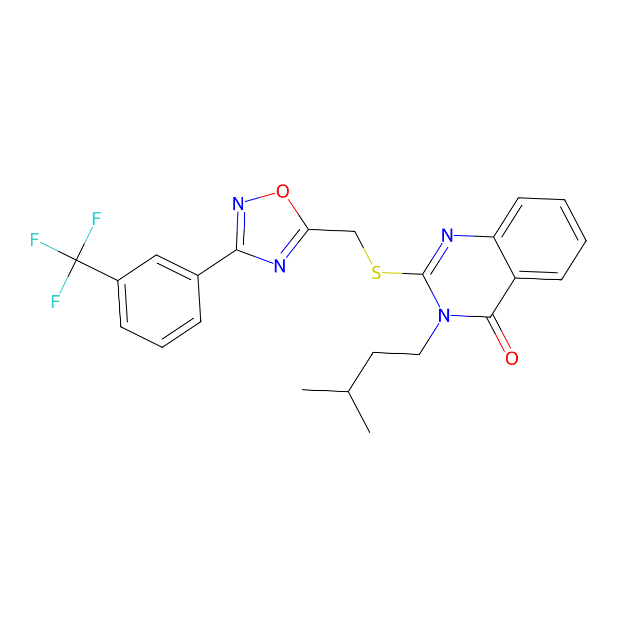 3-isopentyl-2-(((3-(3-(trifluoromethyl)phenyl)-1,2,4-oxadiazol-5-yl)methyl)thio)quinazolin-4(3H)-one molecular structure, CAS 1793857-86-9