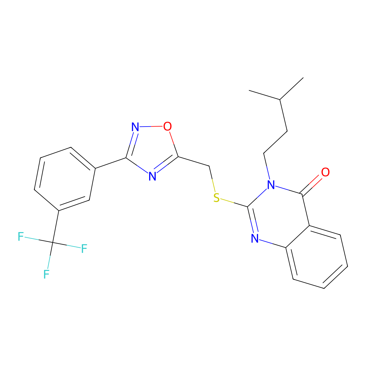 3-isopentyl-2-(((3-(3-(trifluoromethyl)phenyl)-1,2,4-oxadiazol-5-yl)methyl)thio)quinazolin-4(3H)-one molecular structure, CAS 1793857-86-9