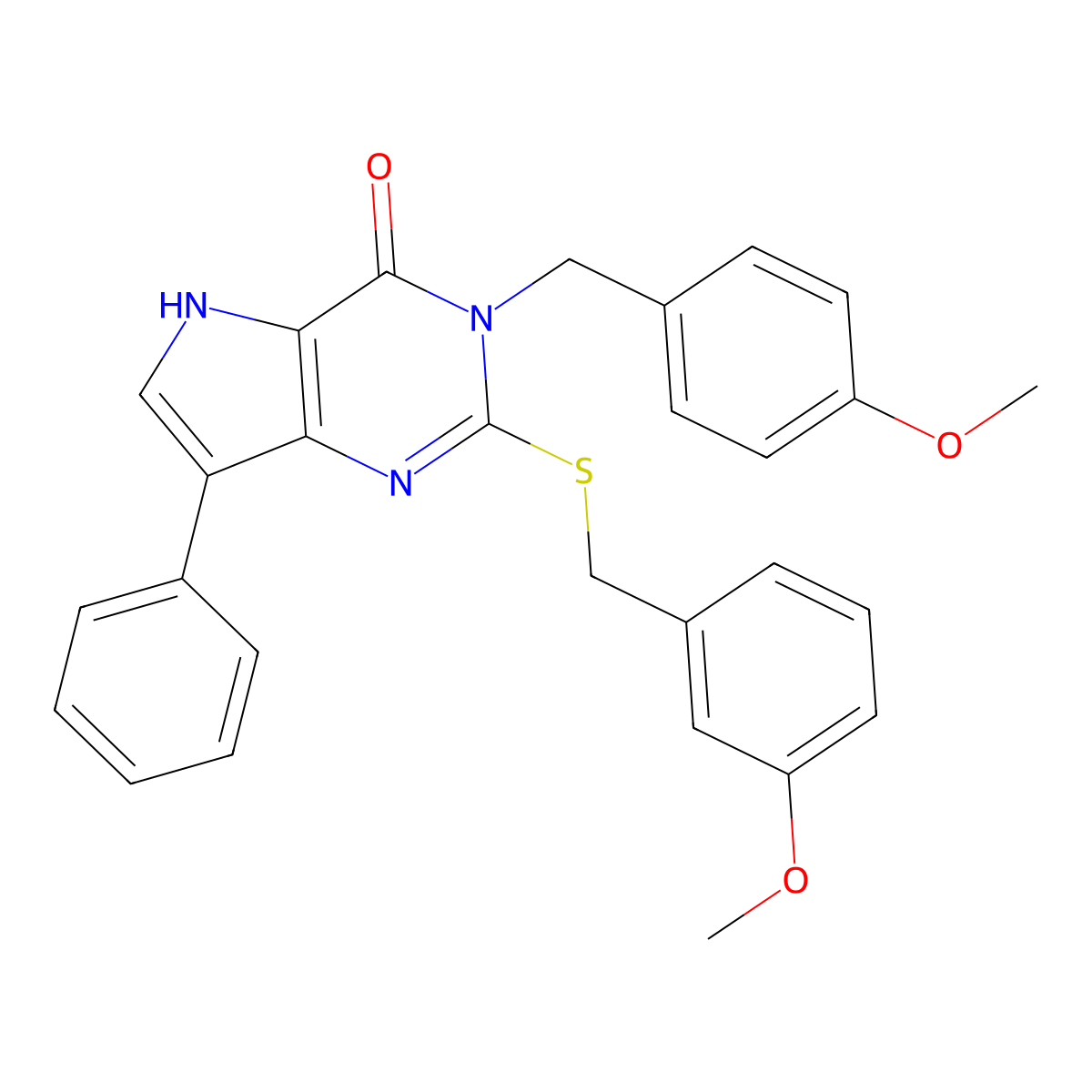 3-(4-methoxybenzyl)-2-((3-methoxybenzyl)thio)-7-phenyl-3H-pyrrolo[3,2-d]pyrimidin-4(5H)-one molecular structure, CAS 1793859-53-6