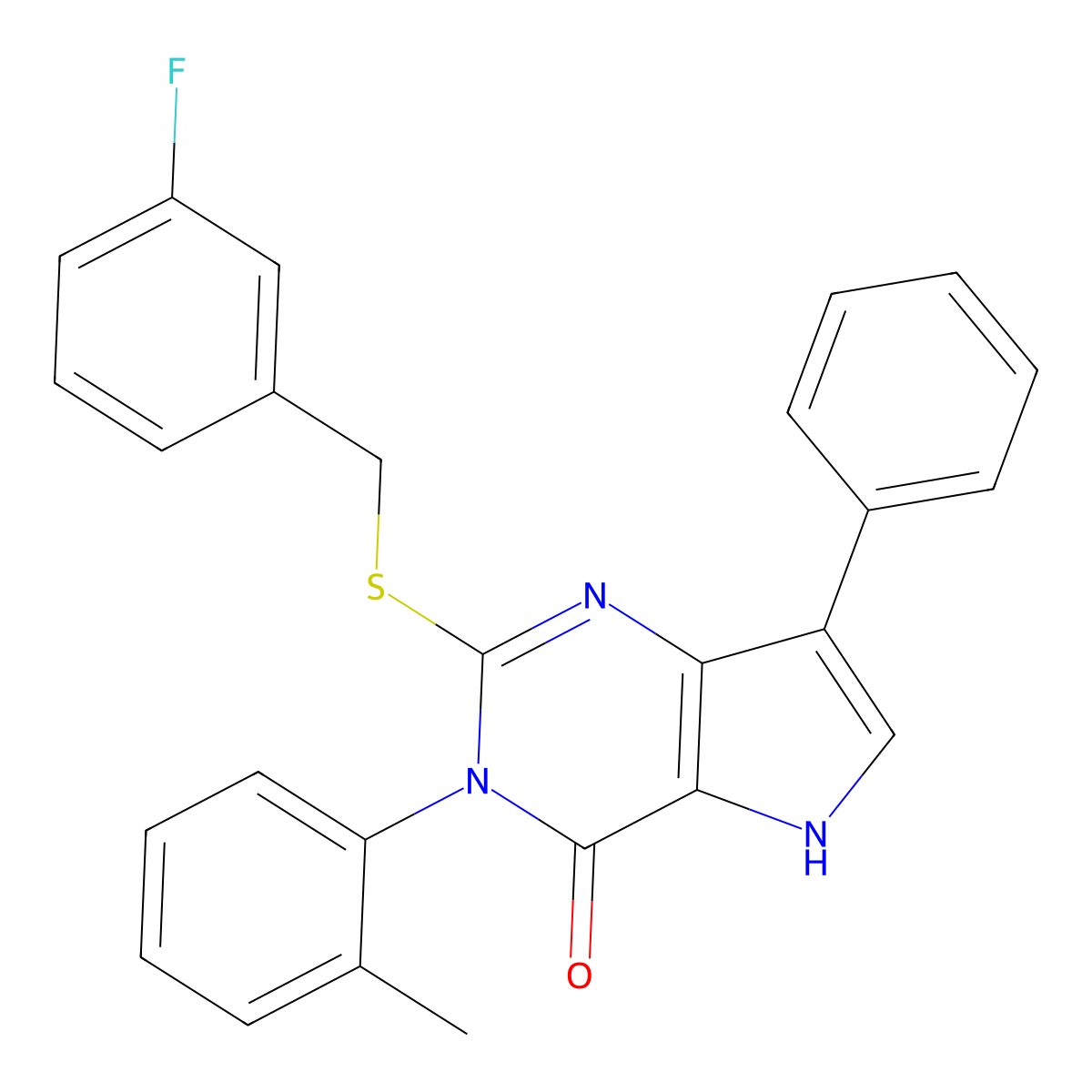 2-((3-fluorobenzyl)thio)-7-phenyl-3-(o-tolyl)-3H-pyrrolo[3,2-d]pyrimidin-4(5H)-one molecular structure, CAS 1793859-61-6