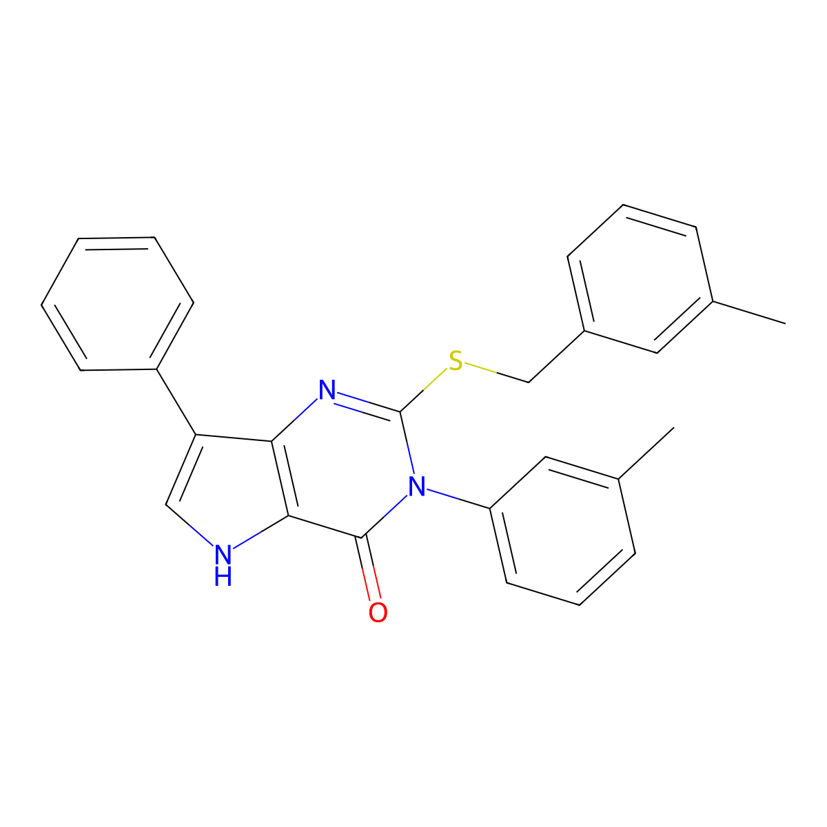 2-((3-methylbenzyl)thio)-7-phenyl-3-(m-tolyl)-3H-pyrrolo[3,2-d]pyrimidin-4(5H)-one molecular structure, CAS 1793861-67-2