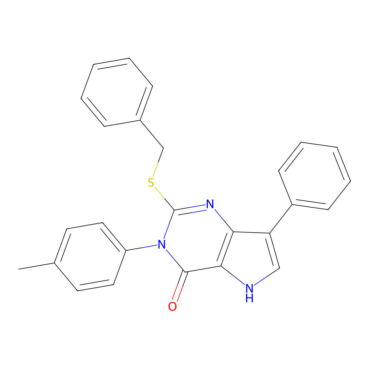 2-(benzylthio)-7-phenyl-3-(p-tolyl)-3H-pyrrolo[3,2-d]pyrimidin-4(5H)-one molecular structure, CAS 1793867-88-5