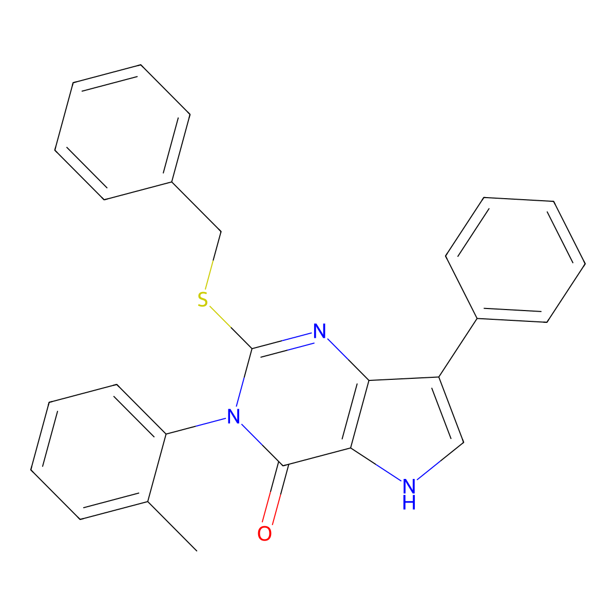 2-(benzylthio)-7-phenyl-3-(o-tolyl)-3H-pyrrolo[3,2-d]pyrimidin-4(5H)-one molecular structure, CAS 1793867-95-4