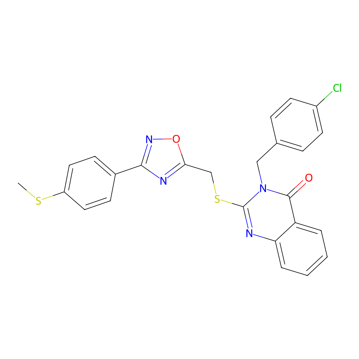 3-(4-chlorobenzyl)-2-(((3-(4-(methylthio)phenyl)-1,2,4-oxadiazol-5-yl)methyl)thio)quinazolin-4(3H)-one molecular structure, CAS 1793871-18-7
