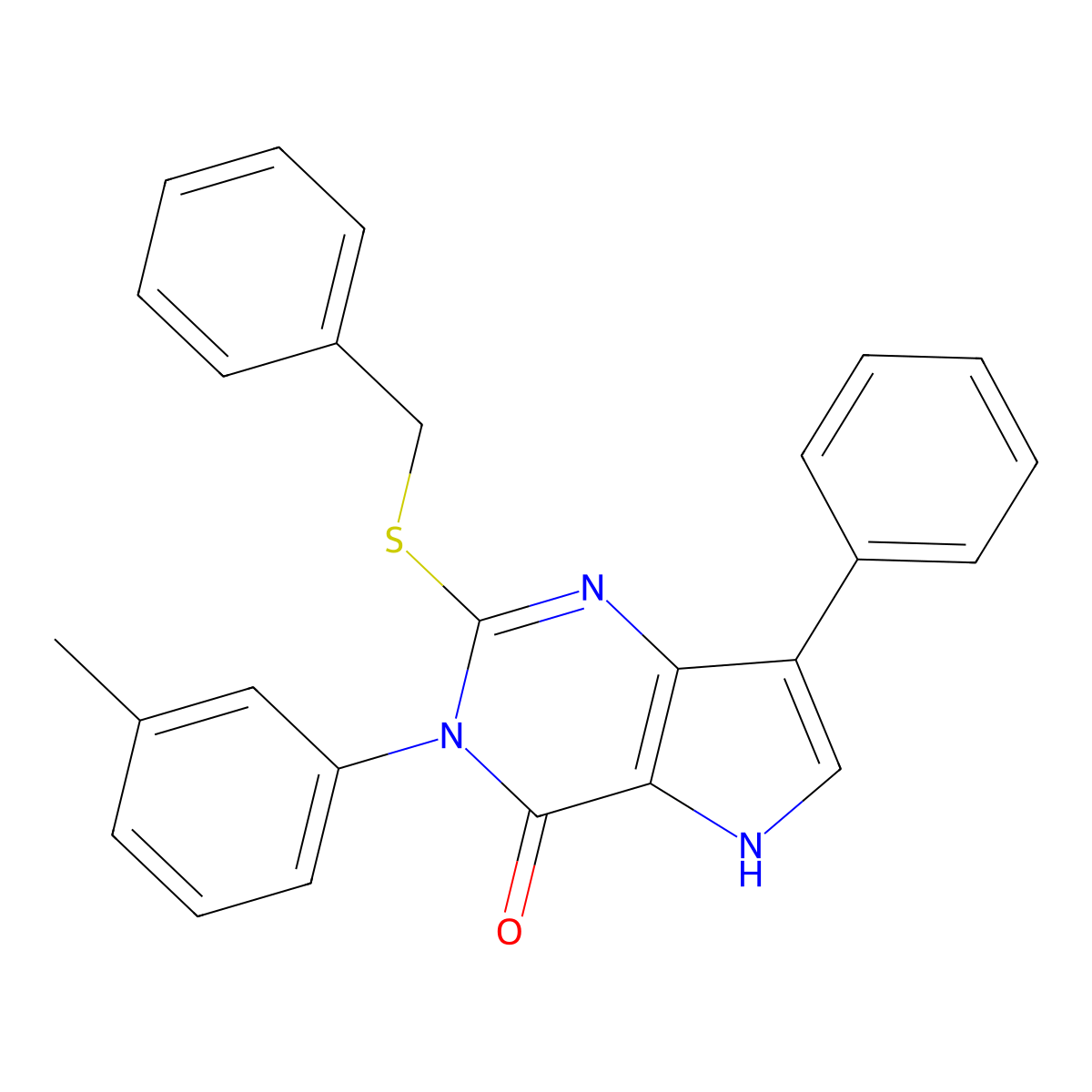 2-(benzylthio)-7-phenyl-3-(m-tolyl)-3H-pyrrolo[3,2-d]pyrimidin-4(5H)-one molecular structure, CAS 1793873-81-0