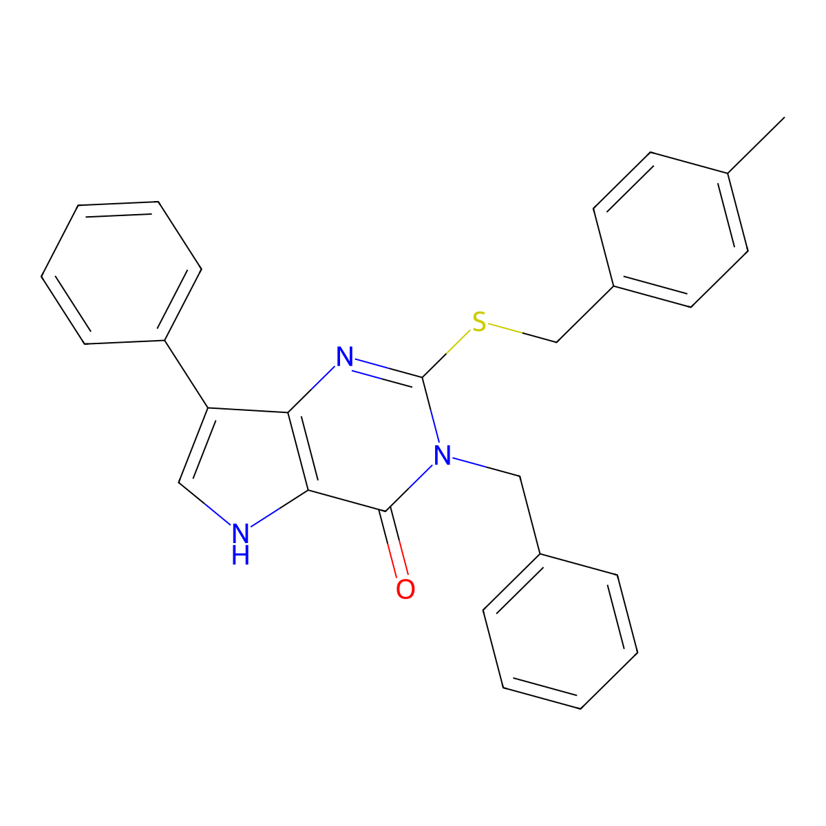 3-benzyl-2-((4-methylbenzyl)thio)-7-phenyl-3H-pyrrolo[3,2-d]pyrimidin-4(5H)-one molecular structure, CAS 1793879-19-2