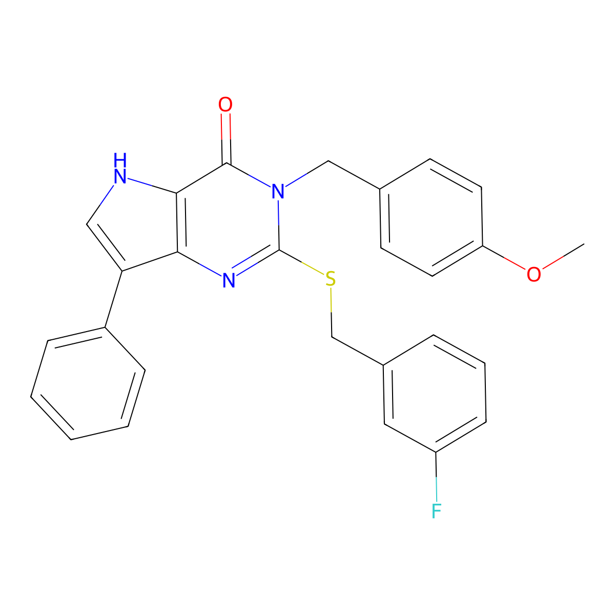 2-((3-fluorobenzyl)thio)-3-(4-methoxybenzyl)-7-phenyl-3H-pyrrolo[3,2-d]pyrimidin-4(5H)-one molecular structure, CAS 1793879-42-1