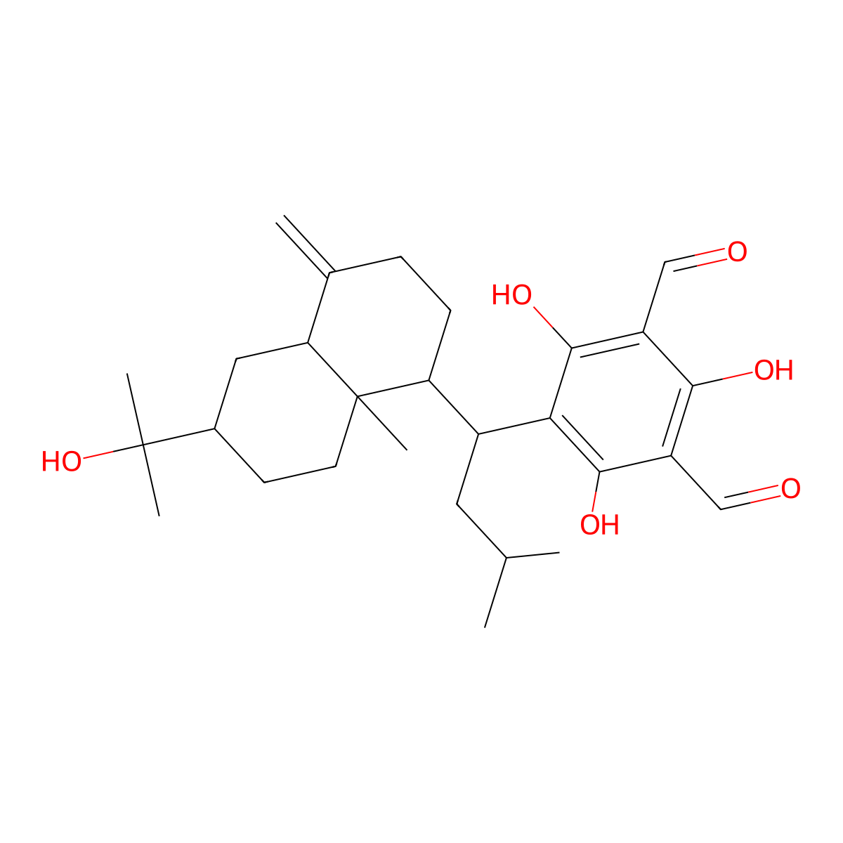5-((1S)-1-((1S,4aS,6R,8aS)-Decahydro-6-(1-hydroxy-1-methylethyl)-8a-methyl-4-methylene-1-naphthalenyl)-3-methylbutyl)-2,4,6-trihydroxy-1,3-benzenedicarboxaldehyde molecular structure, CAS 179388-53-5